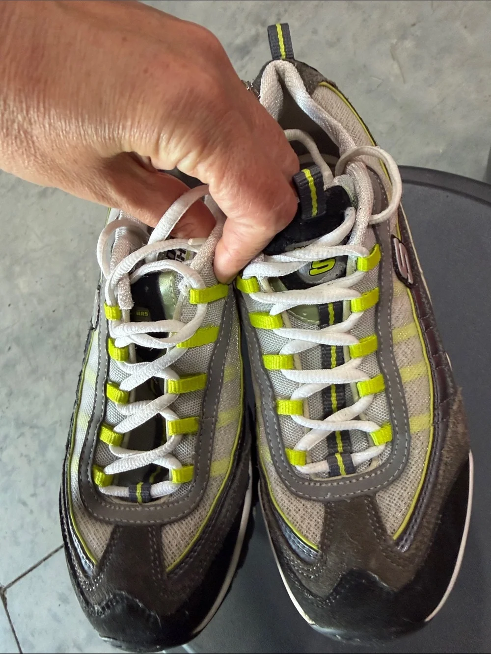 Skechers Gray and Neon Green Mesh Athletic Sneakers